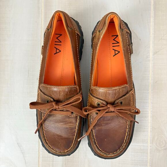 MIA Brown Leather Loafers Women’s Sz 7.5 Driving Moc Slip On Shoes Retro 90s - Picture 2 of 9